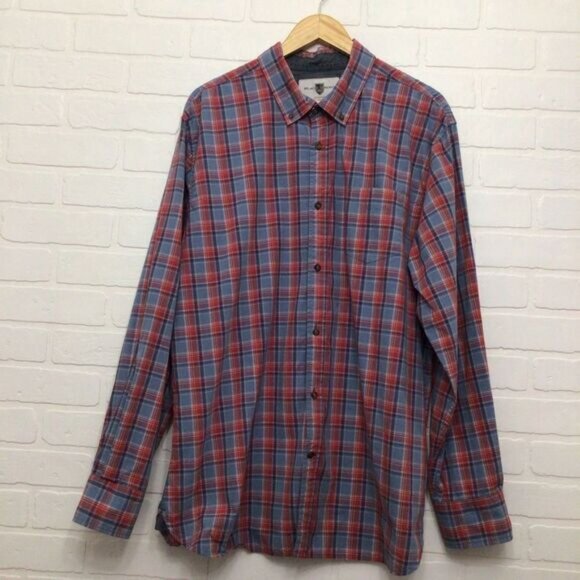 Black Brown 1826 100% Cotton Plaid Button Down Shirt Men XL Red Blue - Picture 10 of 10